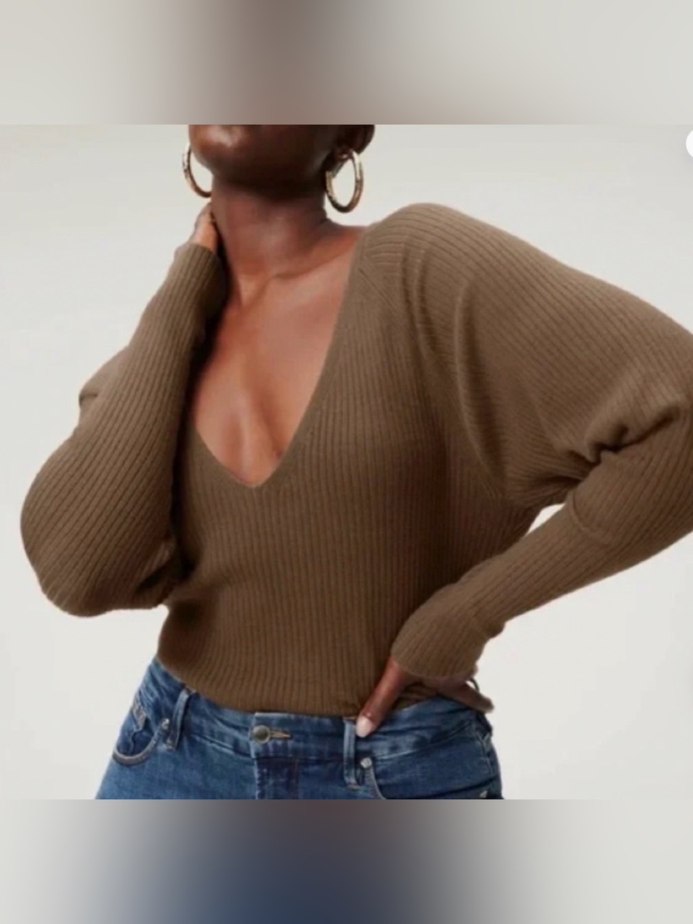 Good American V-Neck Ribbed Knit Sweater Bodysuit, sz 4X (GA sz 7)